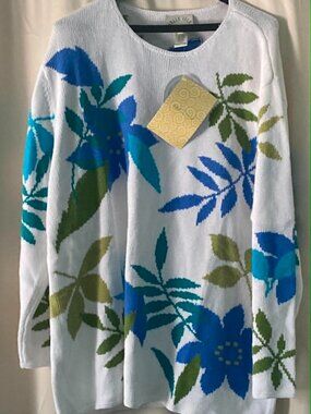 Belle Isle Floral Ramie Cotton Sweater NWT 2X